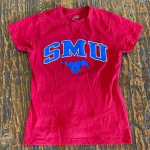 New * SMU Mustangs ~ s/s (cap) RED T-SHIRT ~ BLUE SCREENPRINT ~ 36" bust S M L